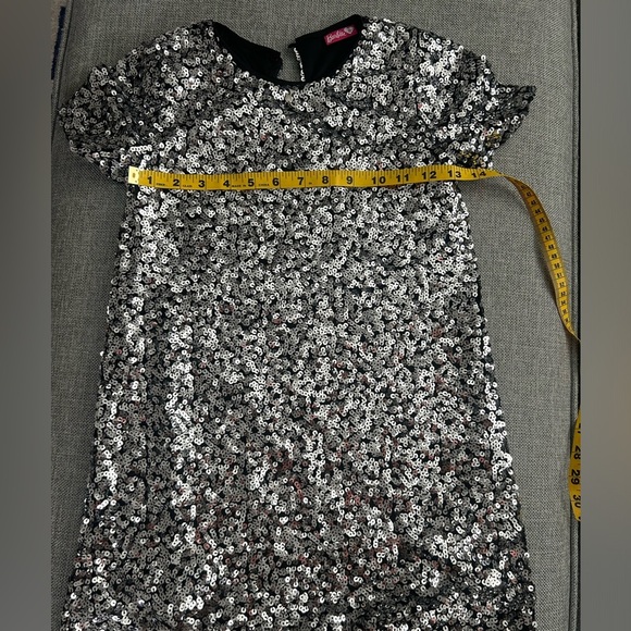 Barbie Holiday Sequined Girl's Dress Black and Silver Midi Size 8 - Picture 12 of 13